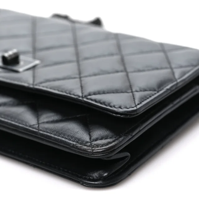 Chanel Aged Calfskin Quilted Reissue Wallet On Chain WOC So Black in Black Calfskin from FASHIONPHILE, photo 11 of 12