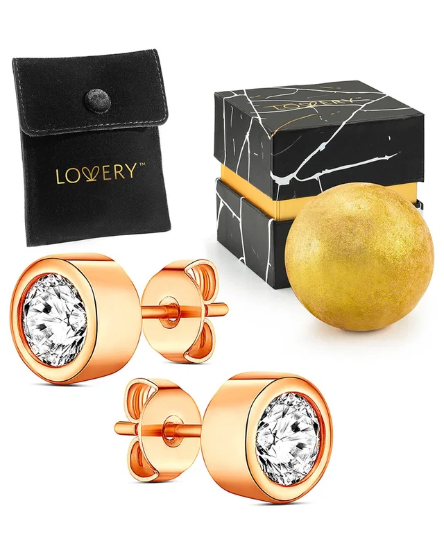 Lovery 14K Rose-Plated Synthetic Diamond Earring Set with Pouch, Bath Bomb & Gift Box, image 1 of 1 from Rue La La