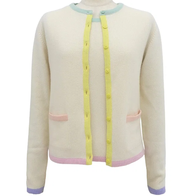 Chanel 1998 Cashmere Bicolor Ensemble #38 Beige/Multi in Beige Cashmere from VINTAGE QOO TOKYO