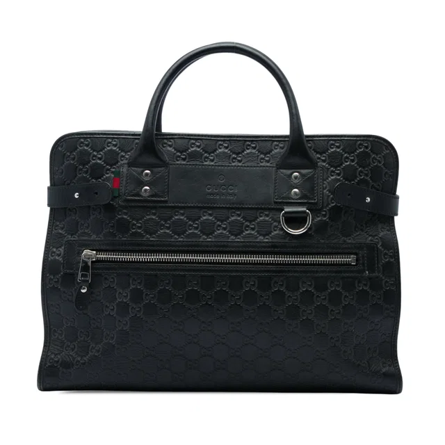 Black Gucci Guccissima Web Business Bag in Black Leather from Designer Revival
