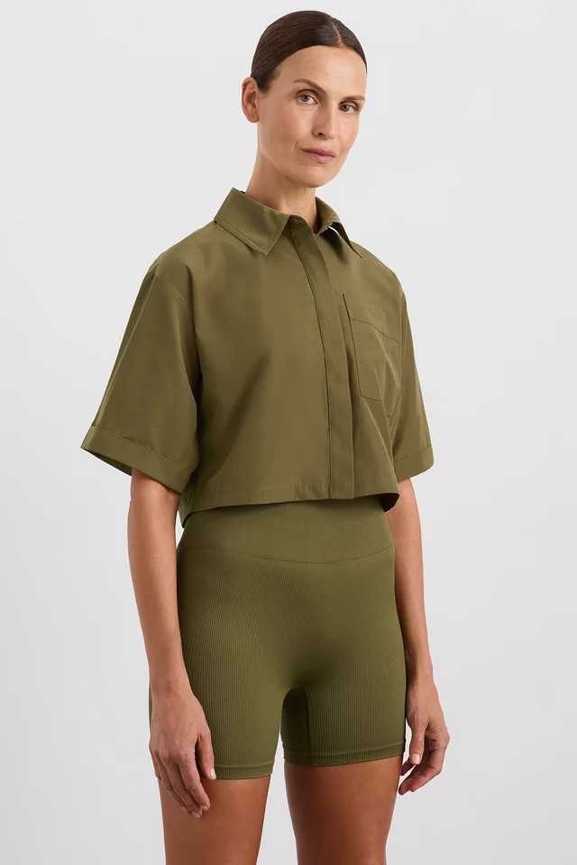 Athletica Cropped Spray Shirt 441 in Beige from Aje, photo 1 of 1