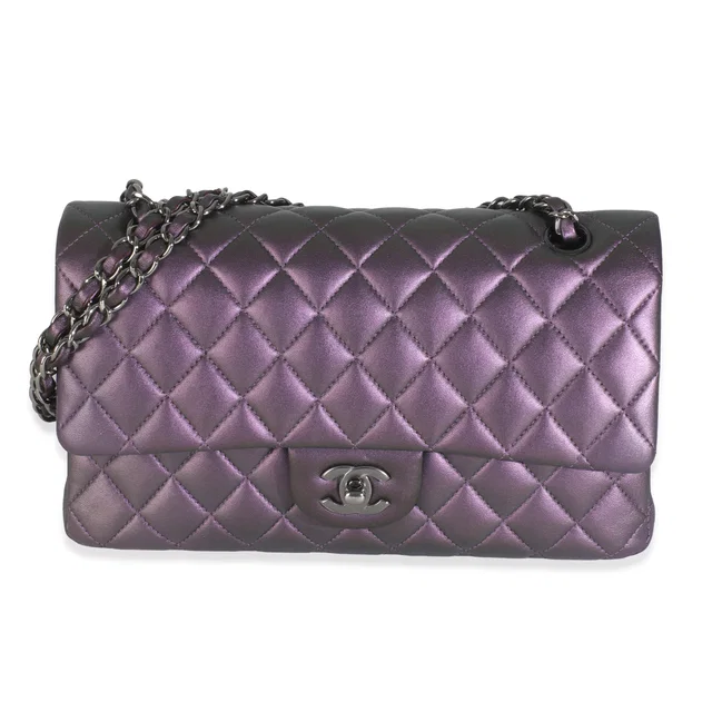Chanel Purple Quilted Iridescent Lambskin Medium Classic Double Flap Bag Metallic; Leather Handbag in Purple Lambskin from HEWI