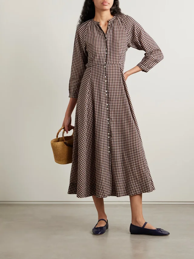 DÔEN Madelaine checked organic cotton-voile midi dress, photo 2 of 2 from NET-A-PORTER (Canada)