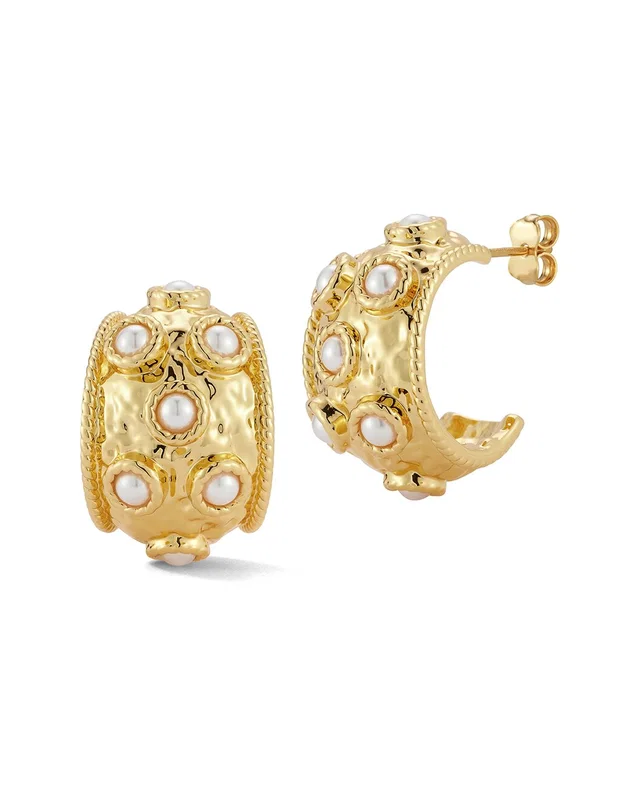 Chloe and Madison Plated Hammered Hoop Earrings, image 1 of 1 from Rue La La