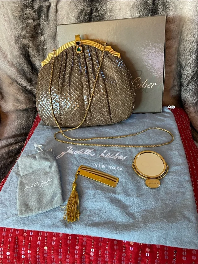 Judith Leiber Judith Lieber Stunning Taupe Snake Skin Jeweled Bag Excellent Condition in neutral|gold|brown from Poshmark, photo 1 of 1