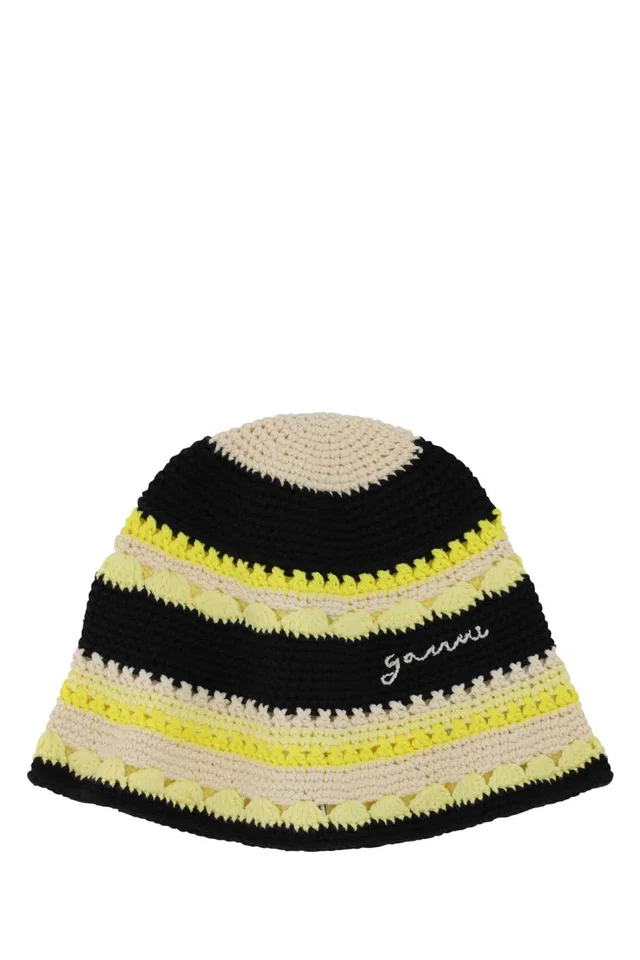 GANNI Hat Striped Crochet Beanie — Multicolor Exterior: Cotton Beanies in Multicolor from HEWI