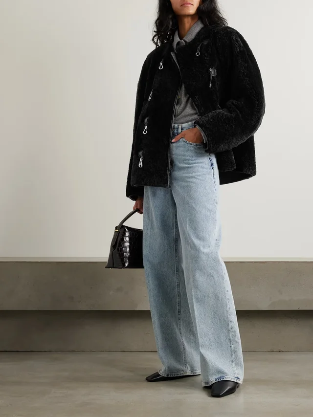 TOTEME Leather-trimmed shearling jacket in black 100% Leather, photo 2 of 5 from NET-A-PORTER (Canada)