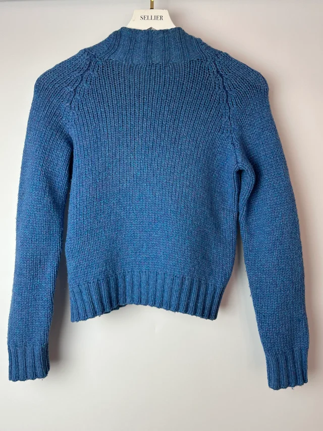 Chanel 01/A Blue Wool Jumper With Scarf Tie and Sparkle Detail Size FR 38 (UK 10) in Blue Wool from Sellier, photo 10 of 12