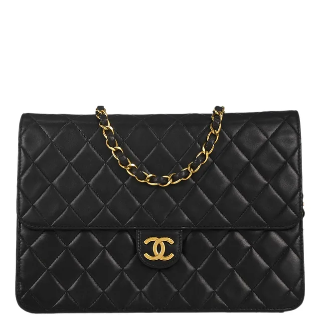 Louis Vuitton Chanel 1996-1997 Black Lambskin Pushlock Medium Half Flap Shoulder Bag in Black Lambskin from AMORE Vintage Tokyo