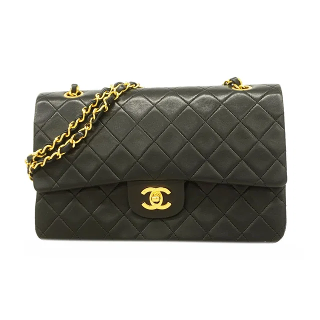 Chanel Shoulder Bag Quilted Lambskin Black Gold in Black Lambskin from The Reluxe