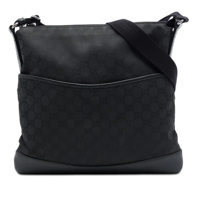 Black Gucci GG Nylon Flat Messenger Bag in Black Nylon from Designer Revival