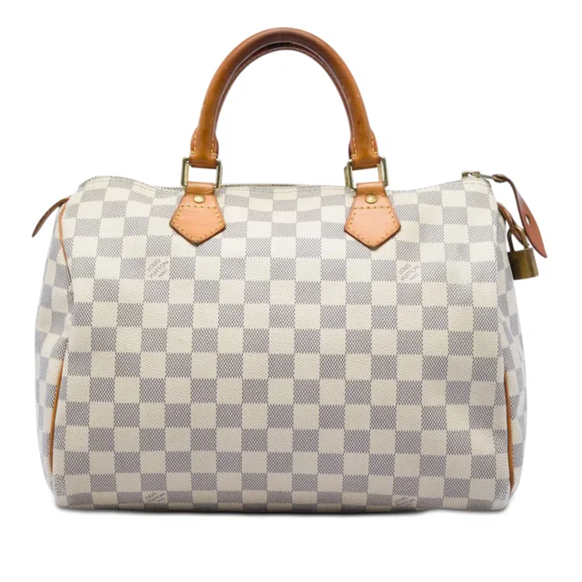White Louis Vuitton Damier Azur Speedy 30 Boston Bag in White Canvas from Designer Revival