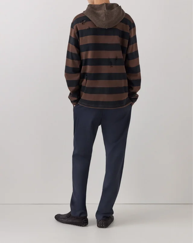 Gimaguas Striped polo shirt in Cotton 100% Description: The polo collar and button placket evoke a collegiate vibe, while scattered distressed details amidst the stripes reveal a…, photo 4 of 4 from SENSER