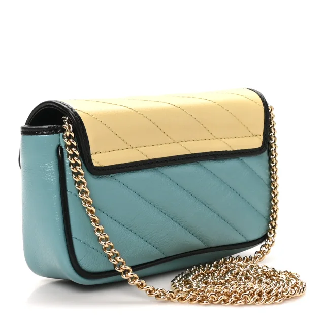 Gucci Azalea Calfskin Enamel Matelasse Diagonal Super Mini Torchon GG Marmont Shoulder Bag Butter… in Black Calfskin from FASHIONPHILE, photo 3 of 11
