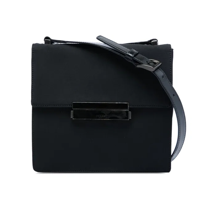 Black Prada Tessuto Flap Crossbody in Black Nylon from Designer Revival