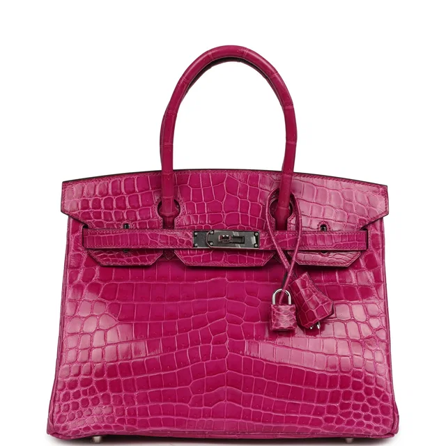 Hermès Birkin 30 Rose Scheherazade Shiny Niloticus Crocodile Palladium Hardware in Pink Crocodile from Madison Avenue Couture
