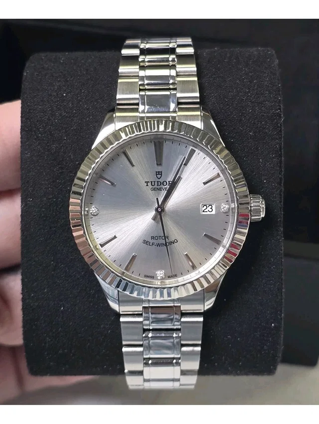Tudor Stvle M12510 38mm Stainless Steel Silver Diamond-Set Dial, Fluted Bezel in gray|silver|red from Poshmark