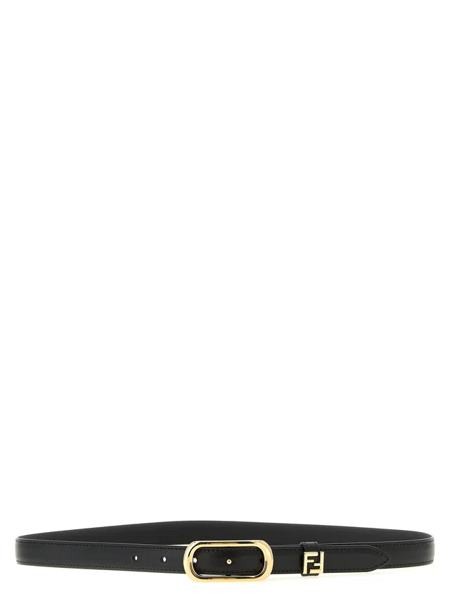 Fendi Oval Metal Buckle Belt — Black Calf Leather in Black Calfskin from HEWI