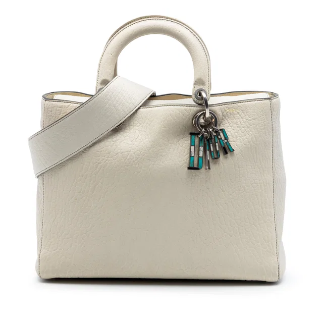 White Dior Large Canyon Grained Lambskin Lady Dior Satchel in White Lambskin from Designer Revival