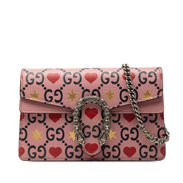 Pink Gucci Mini Textured Leather Valentines Day Dionysus Crossbody in Pink Leather from Designer Revival