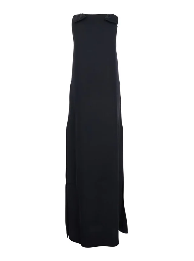 Leplain Long Dark Blue Dress with V-Neck and Side Slits in Women's Fabric in Blue 100% Polyester, photo 4 of 6 from Gaudenzi Boutique