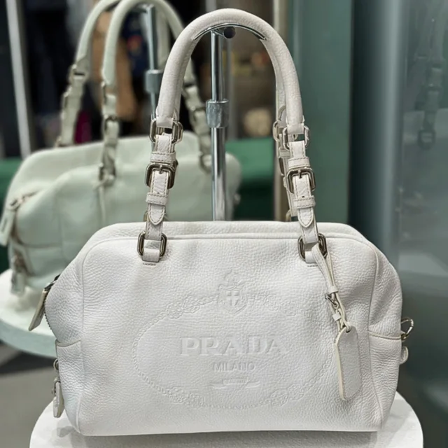 Prada Vitello Daino Leather Bowler Bag in White Leather from Revivre Luxury Consignment