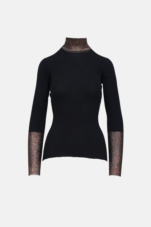 Dior 2006 Ribbed Turtleneck Top in Silk from VSP Consignment