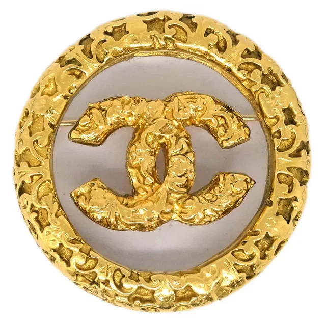 Chanel Medallion Brooch Pin Gold 93A in Gold Resin from AMORE Vintage Tokyo