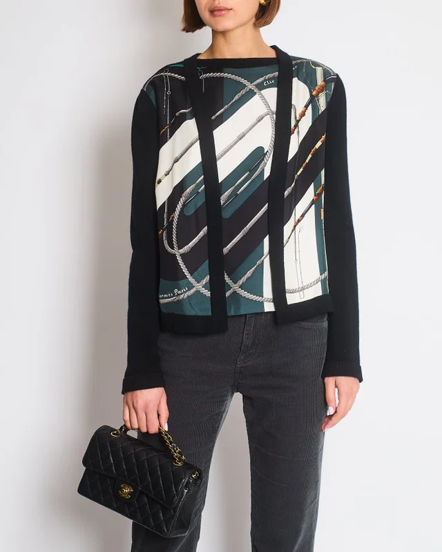 Hermès Black Clic Clac Two Piece Cardigan and Vest Set Size FR 40 (UK 12) in Black Silk from Sellier