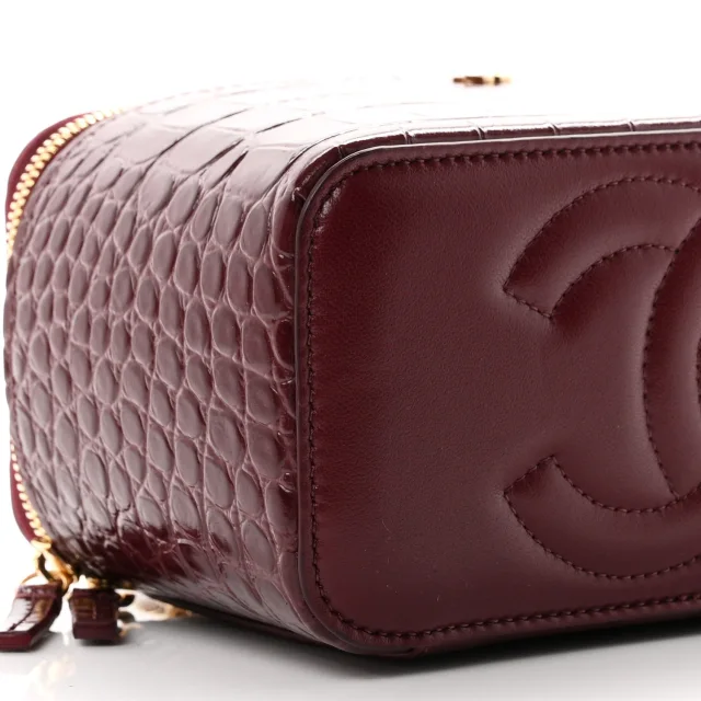 Chanel Crocodile Embossed Crococo Small Top Handle Vanity Case in Burgundy Calfskin from FASHIONPHILE, photo 9 of 11