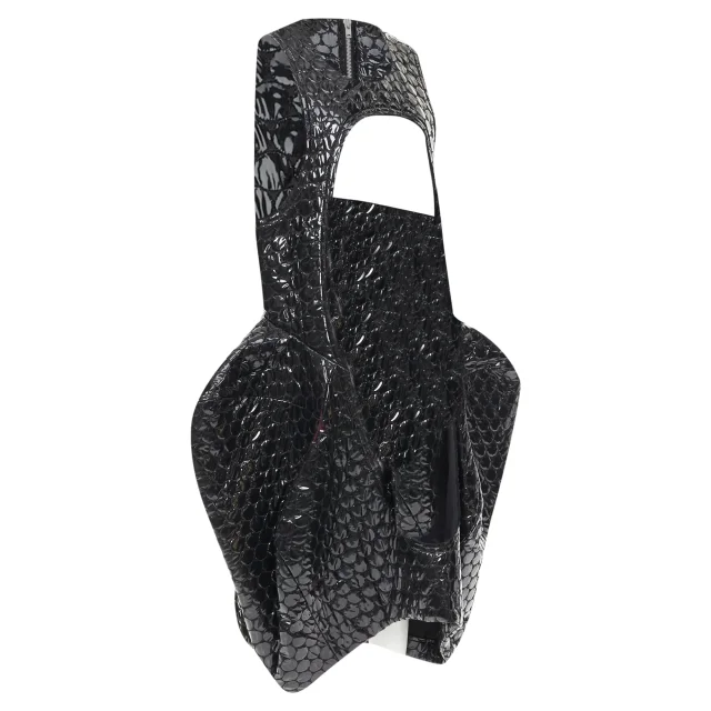 Comme des Garcons black PVC bubble quilted cut out dress in black, photo 3 of 6 from ShopSimon