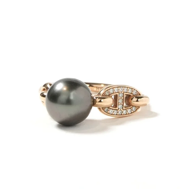 Hermès Chaine D'Ancre Pearl Diamond Ring Openring Pink Gold Black 18K in Black from The Reluxe