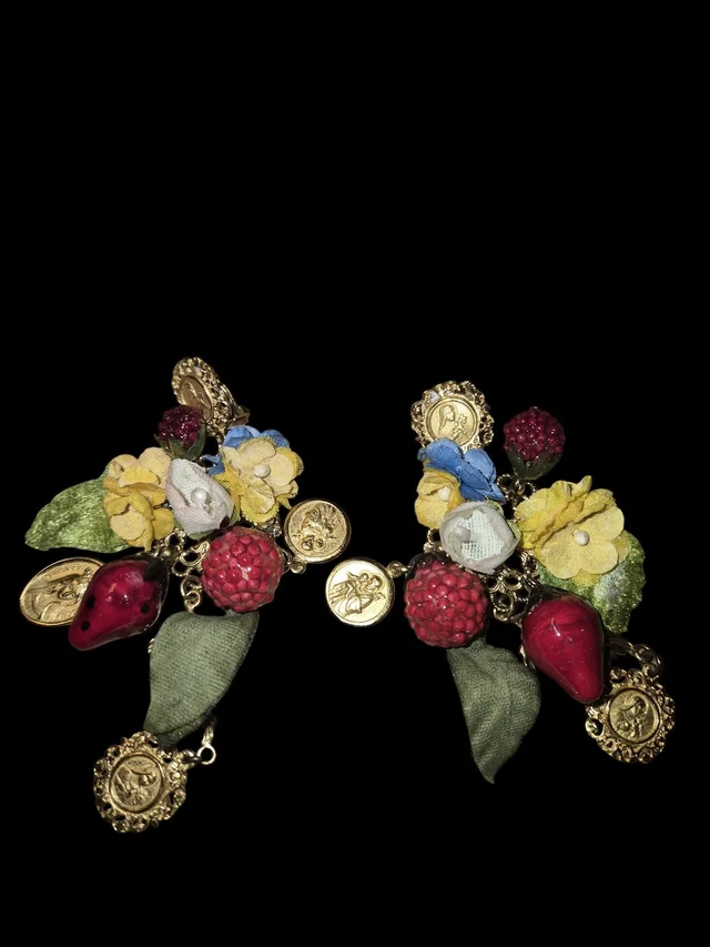 Dolce & Gabbana Earrings Flowers strawberry And coins With Queen And god from Luxury Promise