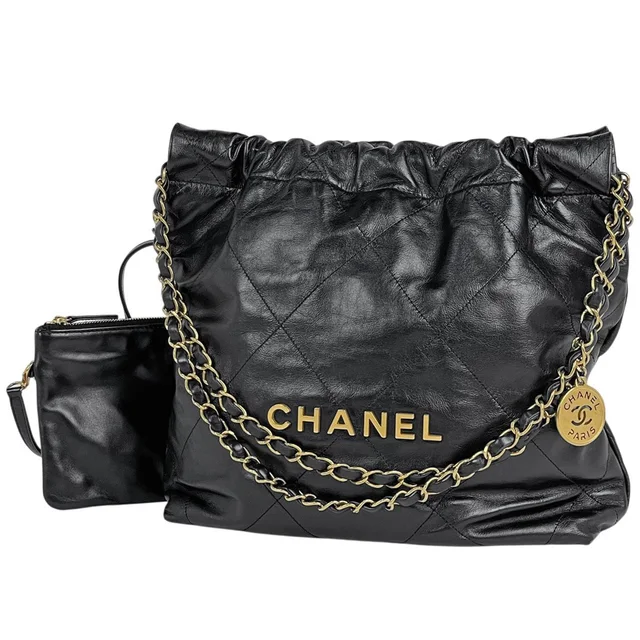 Chanel 22 Small Shoulder Bag Calfskin Black in Black Calfskin from The Reluxe