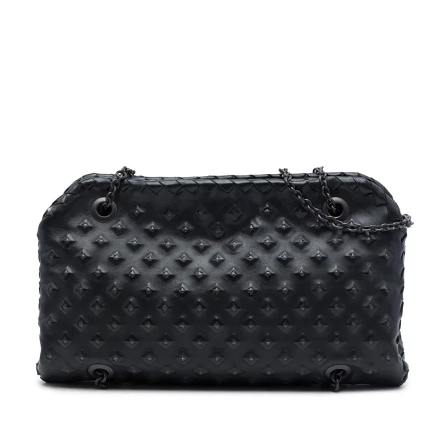 Black Bottega Veneta Intrecciato Trimmed Nappa Studded Duo Shoulder Bag in Black Nappa leather from Designer Revival