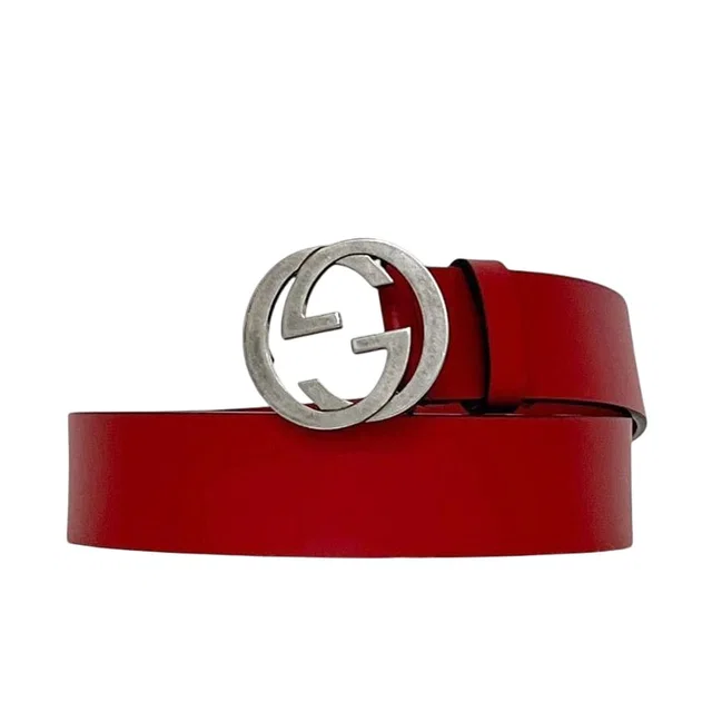 Gucci Belt Red Interlocking G Waist 100 35 Leather Metal GG Logo Buckle in Red Leather from The Reluxe