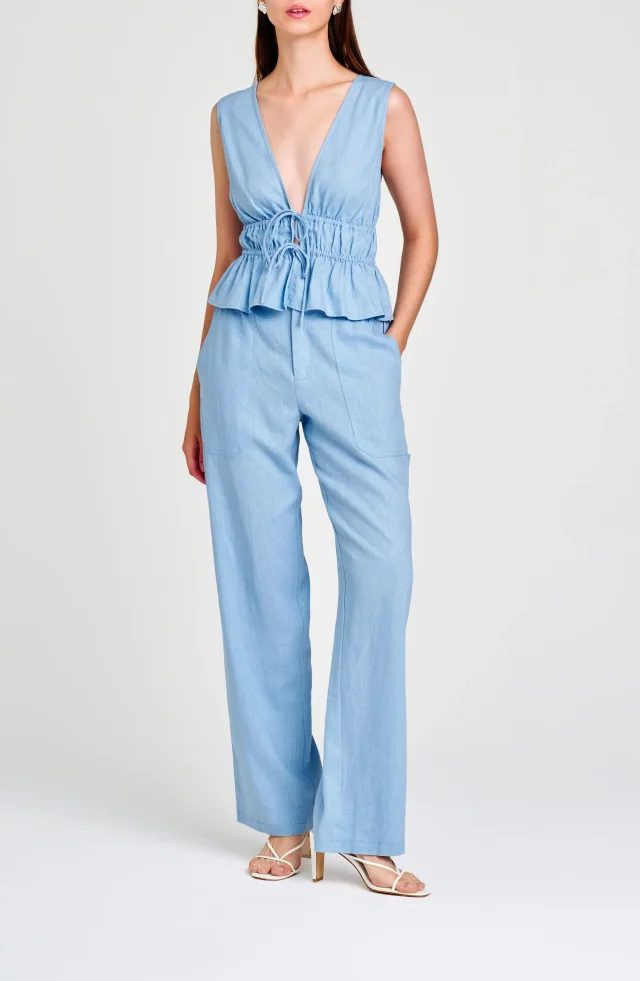 WAYF Daylight Wide Leg Linen Blend Pants in Blue, photo 4 of 5 from Nordstrom Rack