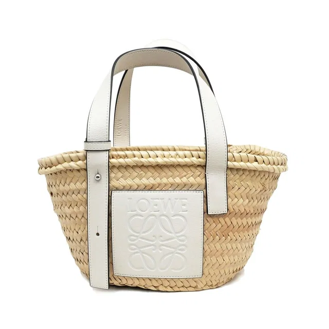Loewe Basket Bag White Silver Anagram Leather Raffia Bag in White Raffia from The Reluxe