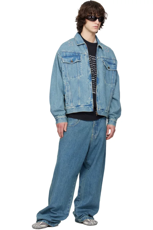 VETEMENTS Blue Biker Crosses Denim Jacket, photo 4 of 4 from SSENSE