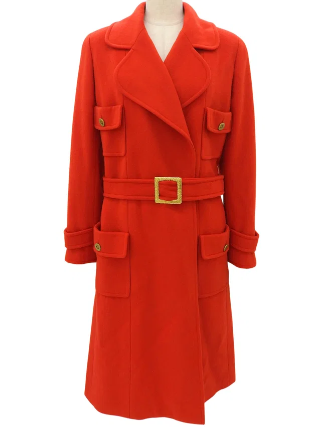 Chanel 1994 Cashmere CC Mark Button Long Coat #36 Red in Red Cashmere from VINTAGE QOO TOKYO