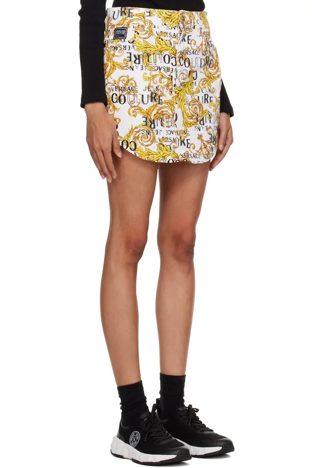 Versace Jeans Couture White Printed Denim Miniskirt, photo 2 of 2 from SSENSE