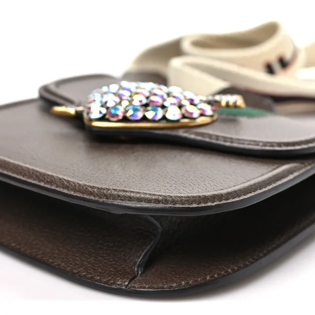 Gucci Textured Calfskin Web Crystal Heart Stripe Small Totem Shoulder Bag New Acero in Calfskin from FASHIONPHILE, photo 10 of 11