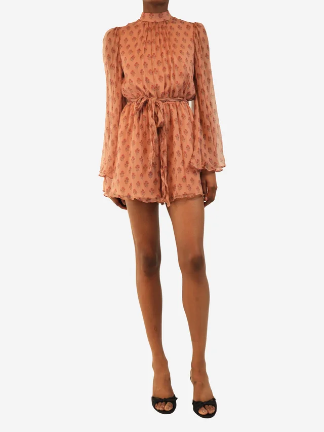 Zimmermann Dusty pink floral printed silk playsuit - size S in Pink Silk from Sign of the Times