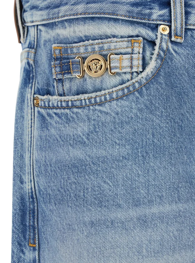 Versace Light Blue Jeans with Logo Patch on the Back and Faded Effect in Denim for Men in 100% Cotton, photo 6 of 6 from Gaudenzi Boutique