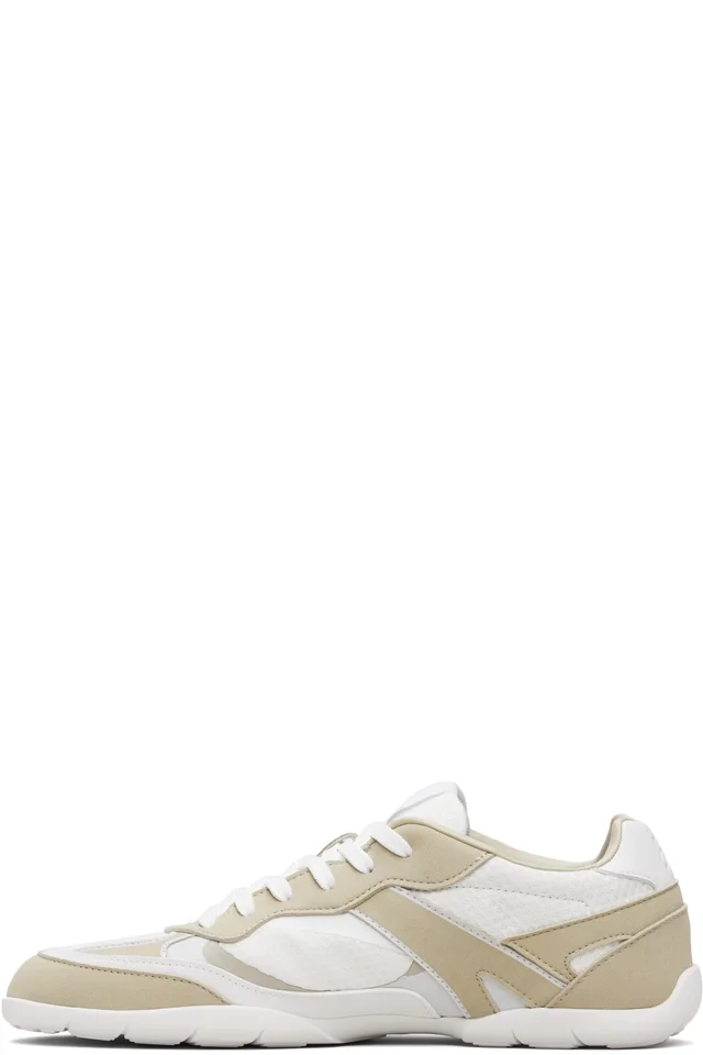 Hugo Off-White & Beige Mesh Faux-Leather Sneakers, photo 3 of 5 from SSENSE