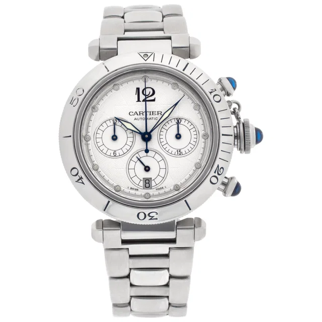 Cartier Pasha Chronograph 38mm w31030h3 in Stainless Steel from Gray And Sons