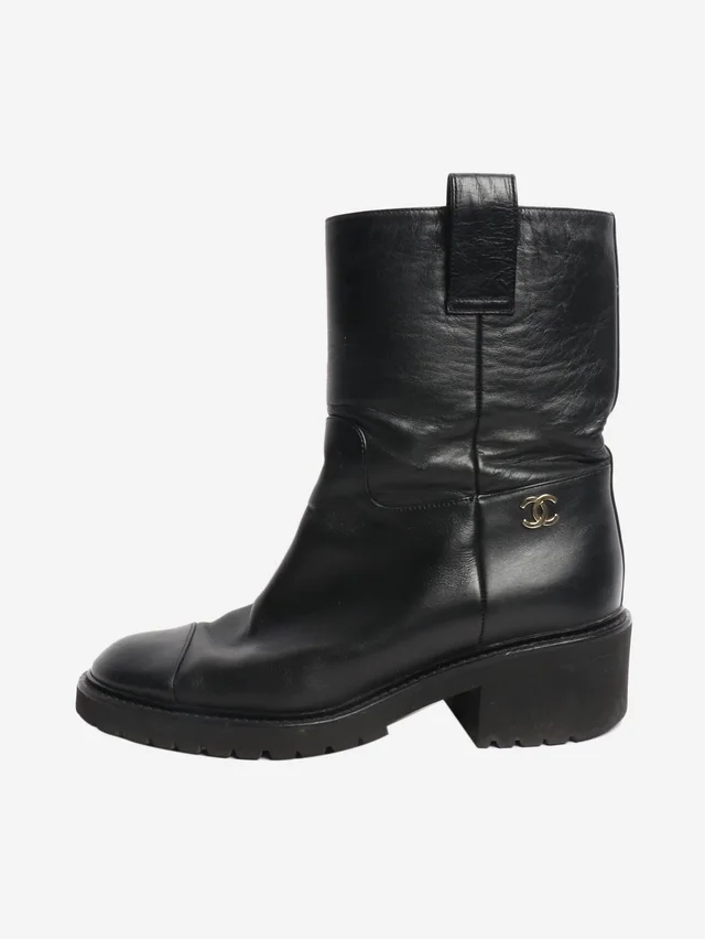 Chanel Black leather boots - size EU 38.5 (UK 5. ) in Black Leather from Sign of the Times