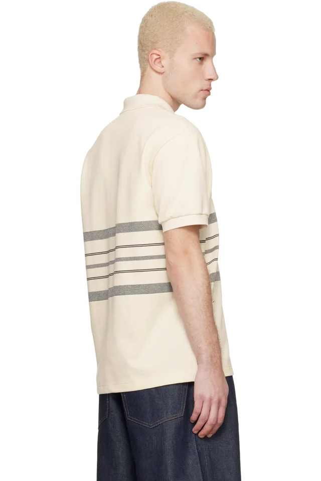 Lacoste Off-White 'French Made' Classic Fit Striped Polo, photo 3 of 4 from SSENSE