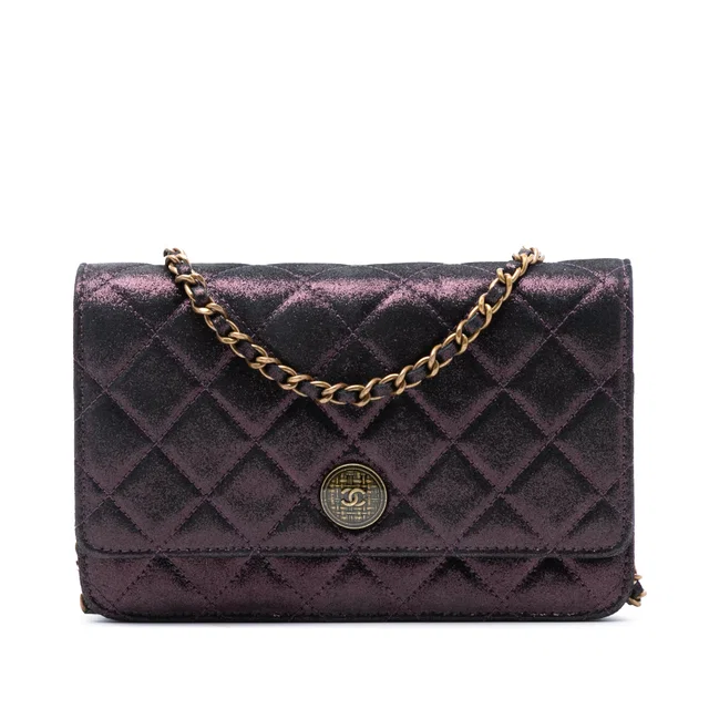 Purple Chanel Quilted Iridescent Lambskin Tartan Button Wallet On Chain Crossbody Bag in Purple Lambskin from Designer Revival, photo 1 of 1