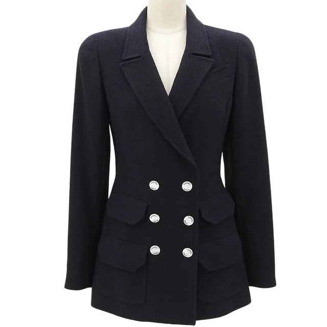 Chanel 1997 Wool Double Breasted Logo Button Jacket #36 Navy in Navy Wool from VINTAGE QOO TOKYO, photo 2 of 2
